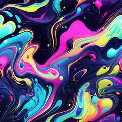 Seamless pattern of neon fluid vivid vibrant blob swirl art.
