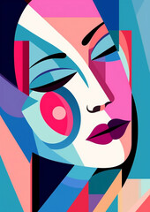 woman portrait modern cubism poster fashion abstract cubist design graphic face. Generative AI.