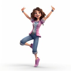 3d render happy girl character for games 