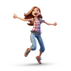 3d render happy girl character for games 