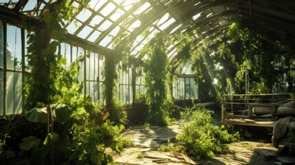 Overgrown Abandoned Greenhouse Interior