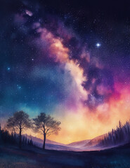 Fototapeta premium Watercolor Magic Starry Night. Generative AI