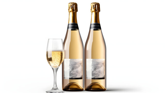 Set Of Borgognotta - Bottle Of Prosecco Or Champagne Wine Isolated On A White Background 
