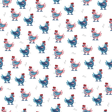 Seamless cute pattern with robot chicken. Vector graphic.