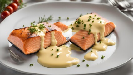 salmon with hollandaise sauce and dill