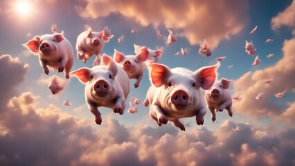 flying pigs in the sky - obrazy, fototapety, plakaty