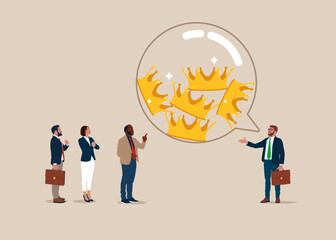 Speech bubble filled with Crowns. Business people talk or have lively discussion. Flat vector illustration