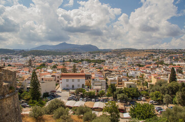 Fototapeta na wymiar Overview of the city of Rethymno, island of Crete, Greece as seen from the historic fortress