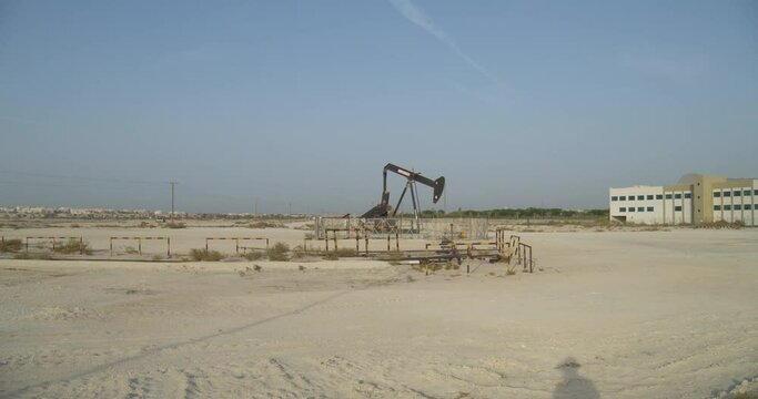 Oil pump in desert area close to university in Riffa