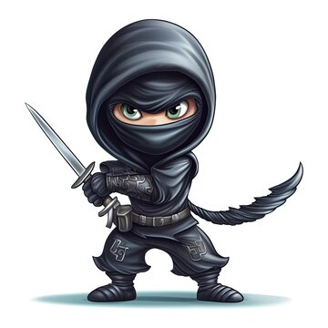 illustration of a cute black ninja for kids	