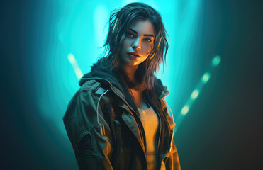 Fototapeta premium Cyberpunk Woman on a simple background