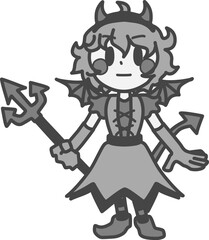 かわいい悪魔の仮装をした女の子のモノクロイラスト