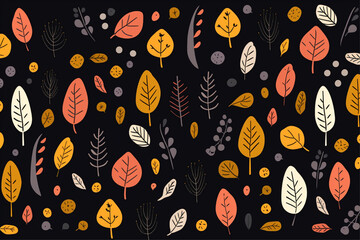 autumn seamless pattern, a hand drawn fall pattern featuring leaves, an acorn, and some tulips