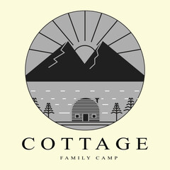 cabin or cottage logo line art simple minimalist vector illustration template icon graphic design