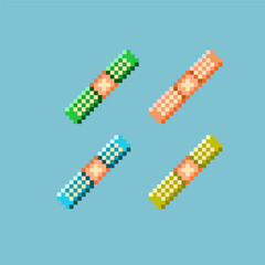 Pixel art sets of bandage for medicine health items. green,brown,blue,and yellow bandages on pixelated style.8bits perfect for game asset or design asset element for your game design asset.