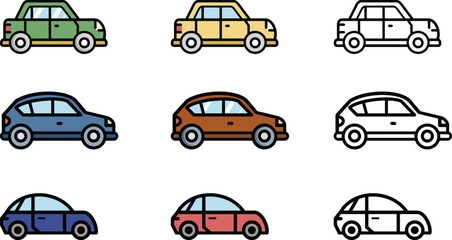 set of flat, 2d transport icons