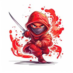 illustration of a cute red ninja for kids	