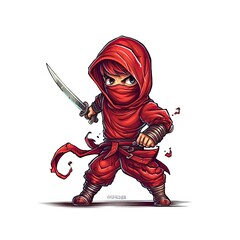  illustration of a cute red ninja for kids	