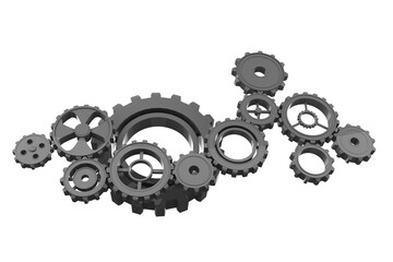 Digital png illustration of grey cogs on transparent background