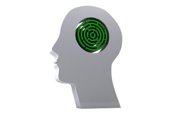 Digital png illustration of head with labyrinth on transparent background