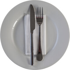 Digital png illustration of plate with cutlery on transparent background