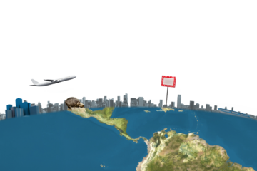 Digital png illustration of flying airplane on transparent background