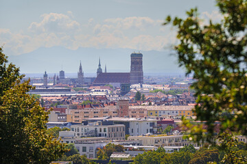 Fototapeta premium Munich panorama from above in summer - Frauenkirche.