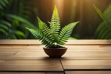 Fern plant in a pot with a bright background. Created with generative Ai technology.
