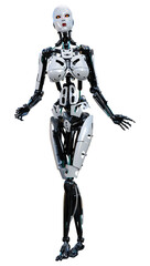 3D Rendering Female Robot on White