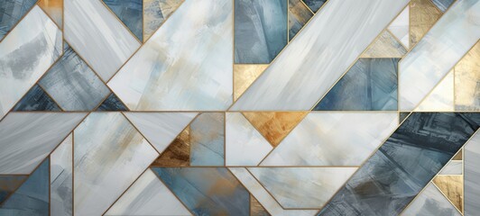 Abstract white gold turquoise geometric marble stone tiles, marbled mosaic tile wall texture background