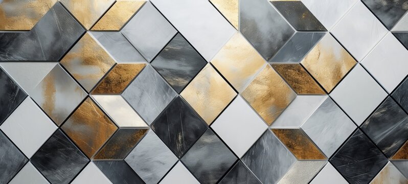 Abstract white gold gray geometric marble stone tiles, marbled mosaic tile wall texture background