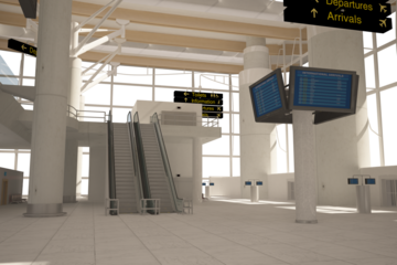 Digital png illustration of interior of airport on transparent background
