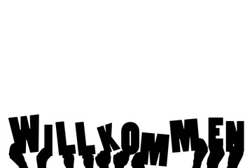 Obraz premium Digital png illustration of hands with willkommen text on transparent background