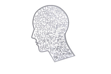 Digital png illustration of head with labyrinth on transparent background