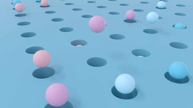 Seamless loop of an array balls jumping. Isometric perspective. Precision concept.