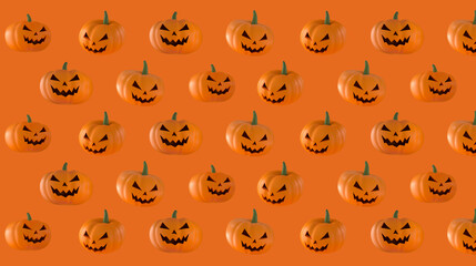 Halloween jack o lantern pumpkin pattern on orange background.