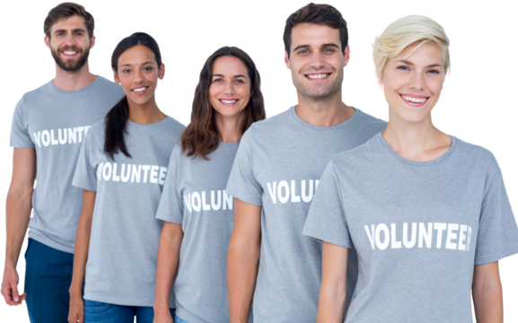 Digital png photo of diverse group of volunteers on transparent background