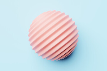 3d illustration funny pink yellow striped ball on blue isolated background