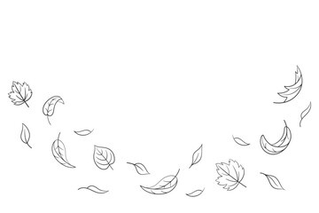 Leaves fall set in doodle style, vector illustration. Wave cold air during windy weather. Maple leaf outline for print and design. Isolated black element on white background. Autumn symbol nature