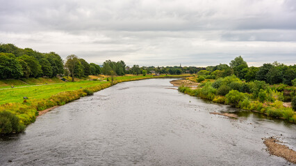 Fototapeta na wymiar Panoramic view of the River Dee as it passes through the coastal city of Aberdeen in Scotland, UK.