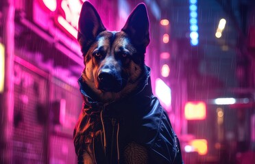 Dog in the cyberpunk city