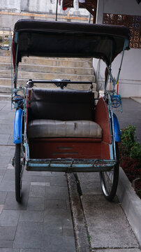 Becak, rickshaw is a traditional vehicle in Indonesia.