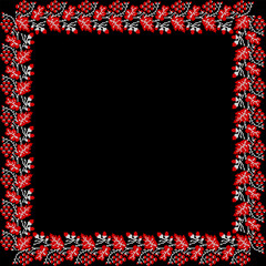 Vector illustration of Ukrainian ornament in ethnic floral style with oak and grape leaves and acorns, bunches of grapes, identity, vyshyvanka, embroidery for websites, banners. Background