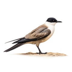 Long-tailed jaeger bird isolated on white background.