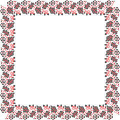 Vector illustration of Ukrainian ornament in ethnic floral style with oak and grape leaves and acorns, bunches of grapes, identity, vyshyvanka, embroidery for websites, banners. Background