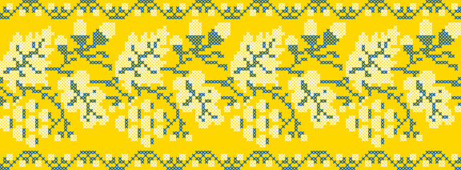 Vector illustration of Ukrainian ornament in ethnic floral style with oak and grape leaves and acorns, bunches of grapes, identity, vyshyvanka, embroidery for websites, banners. Background