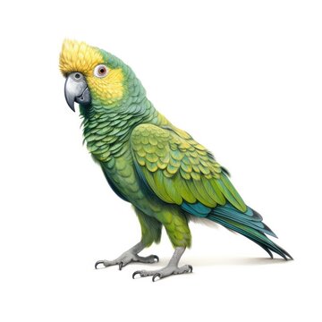 Yellow-naped parrot bird isolated on white background.