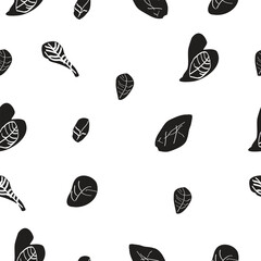 Black and white abstract leaves, seamless illustration, vector