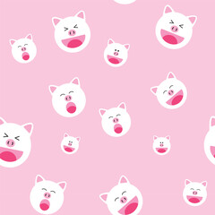 Happy pig seamless pattern.Pig face smiling on pink background repeat pattern.Cute little pig vector design pattern for fabric and paper.