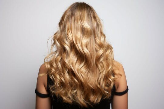 Isolated blonde balayage Nature themed hair care depicted in young womans back hair